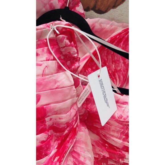 Marchesa one shoulder printed chiffon pleated dress pink US8 - Picture 10 of 10
